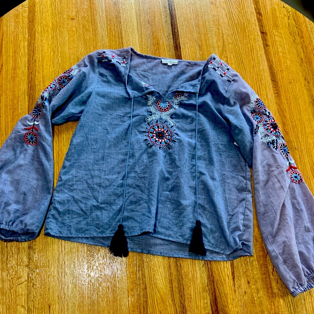 Rebellion blue embroidered peasant top